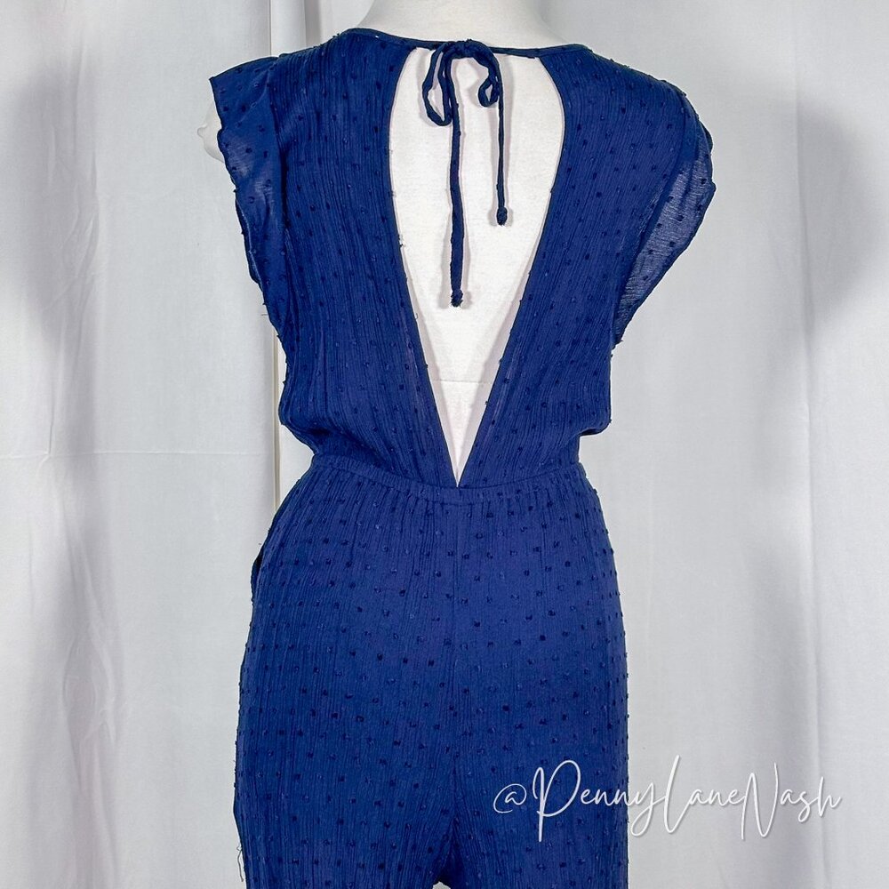 Style Rack Ruffle Sleeve Wide Leg Jumpsuit Blue - Picture 9 of 10